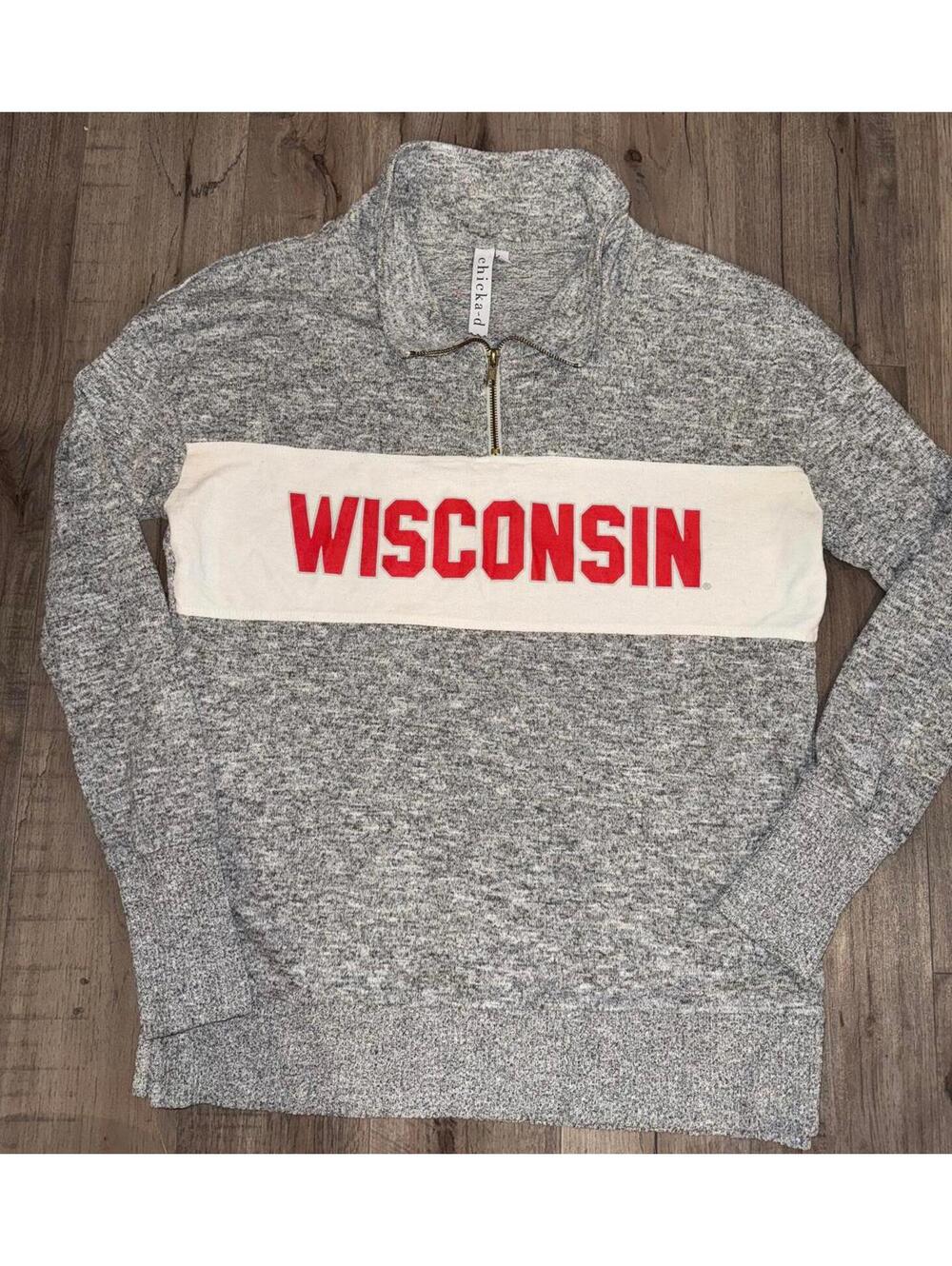 Women's Wisconsin Badgers 1/4 Zip Sweater NCAA Team Gear Large Chicka-D UW Bucky